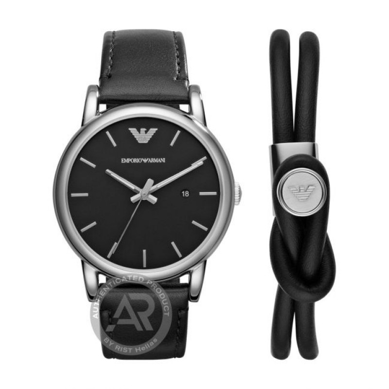 Emporio ARMANI Luigi Black Leather Strap Gift Set AR80059